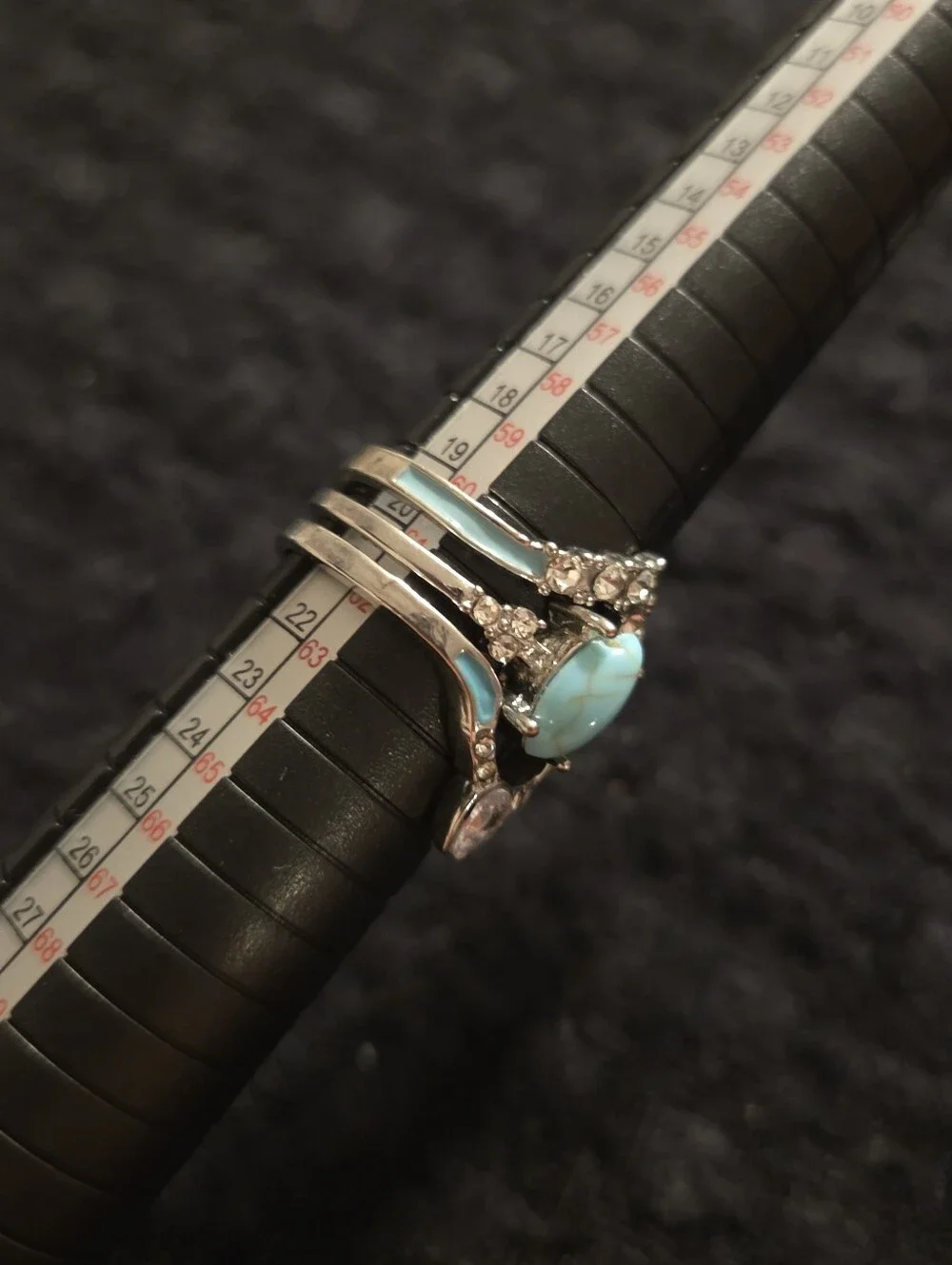 Western Style Faux Turquoise and Rhinestone Ring Set Silver Tone Costum